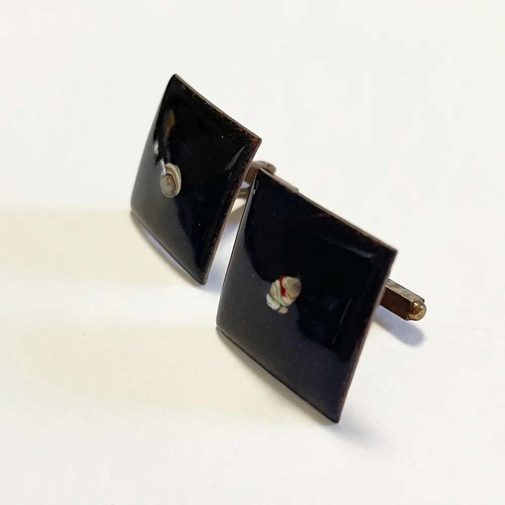 Vintage Mid Century Modern Copper and Blue Enamel Cufflinks Estate
